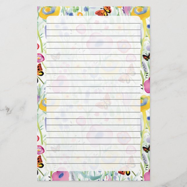 Butterflies and Flowers Stationery (Front)