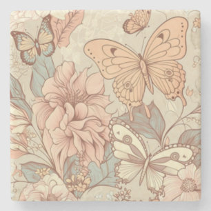 Butterflies and flowers  stone coaster