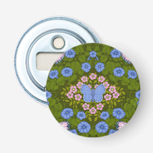 Butterflies and flowers symmetry, blue and pink bottle opener