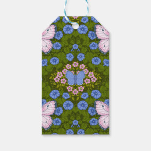 Butterflies and flowers symmetry, blue and pink gift tags