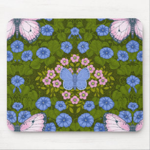 Butterflies and flowers symmetry, blue and pink mouse mat