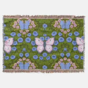 Butterflies and flowers symmetry, blue and pink throw blanket