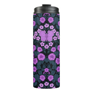 Butterflies and flowers symmetry, violet and blue thermal tumbler