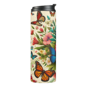 Butterflies And Flowers Thermal Tumbler