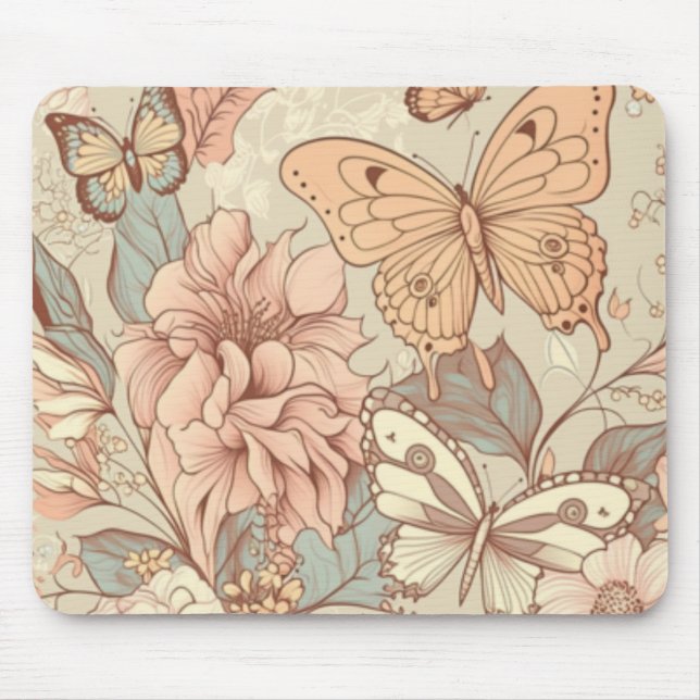 Butterflies and flowers tissue paper mouse mat (Front)