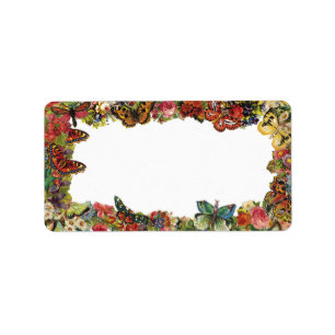 Butterflies and Flowers Vintage Border Label