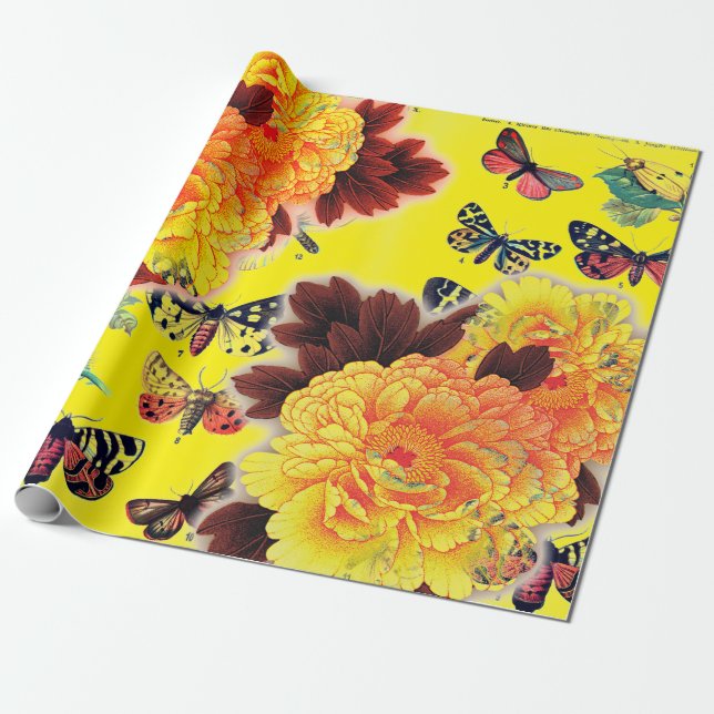 Butterflies and FLOWERS Wrapping Paper (Unrolled)