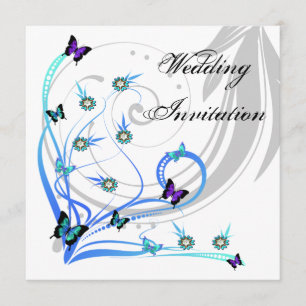 Butterflies and Gem Flower Wedding Invitation Card