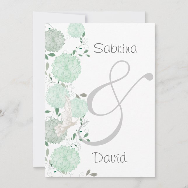 Butterflies and Green Chrysanthemums Wedding Invitation (Front)