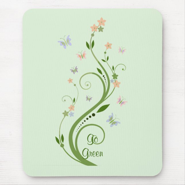 Butterflies and Green Vine Mouse Mat (Front)