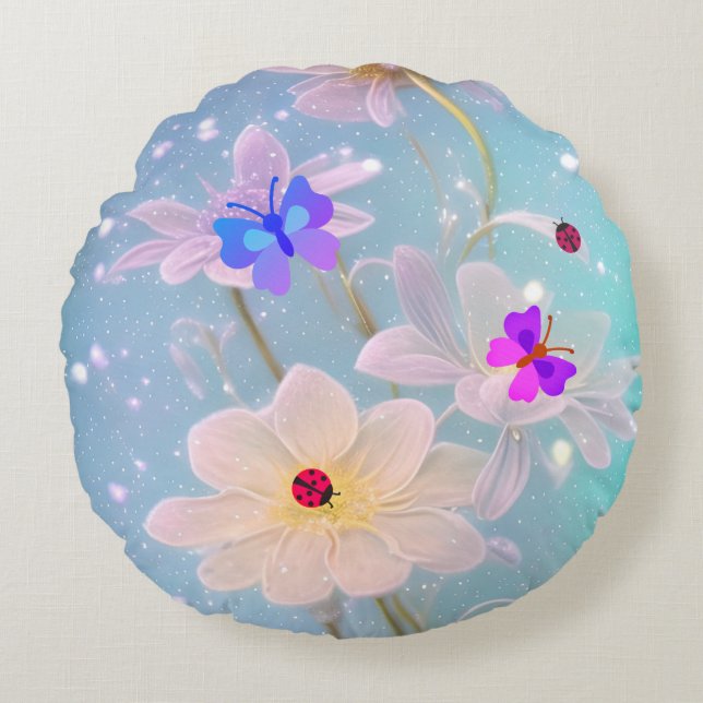 butterflies and ladybugs round cushion (Front)