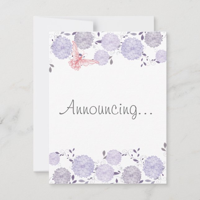 Butterflies and Lavender Chrysanthemum Engagement Announcement (Front)