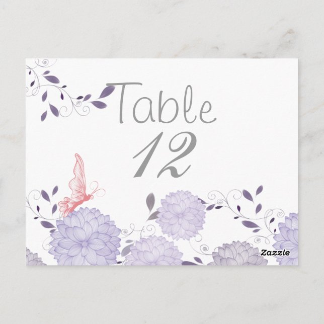 Butterflies and Lavender Chrysanthemum Table Card (Back)