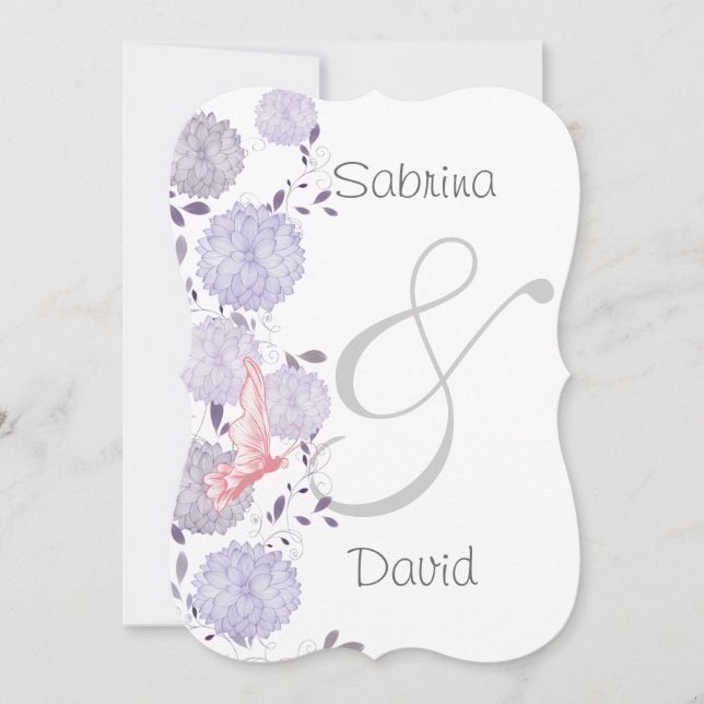 Butterflies and Lavender Chrysanthemum Wedding Invitation (Front)