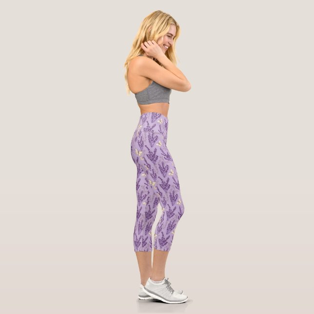 Butterflies and Lavender Flowers Capri Leggings (Right)