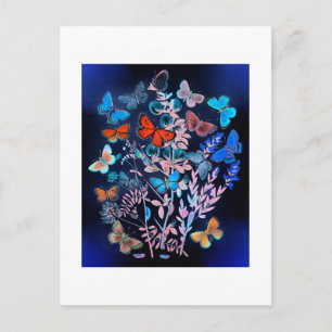 Butterflies and Moths Fluttering over Flowers Postcard