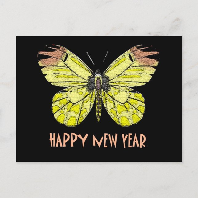 Butterflies  and Moths Happy New Year Holiday Postcard (Front)