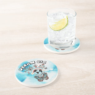 Butterflies and Mushrooms Dream Big positive inspo Coaster