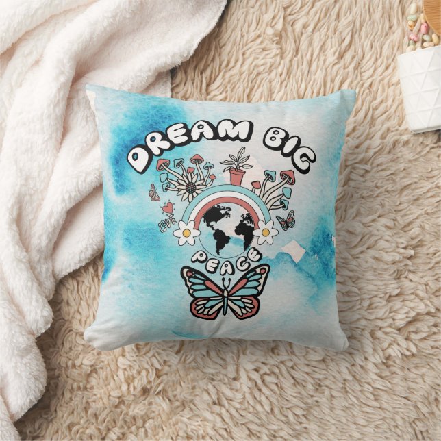 Butterflies and Mushrooms Dream Big positive inspo Cushion (Blanket)