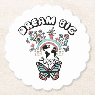 Butterflies and Mushrooms Dream Big positive inspo Paper Coaster