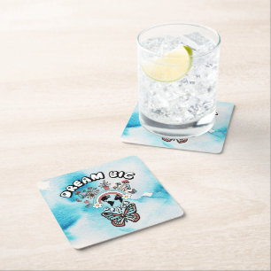 Butterflies and Mushrooms Dream Big positive inspo Square Paper Coaster