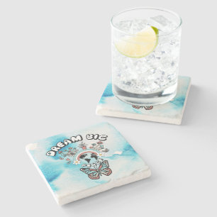 Butterflies and Mushrooms Dream Big positive inspo Stone Coaster