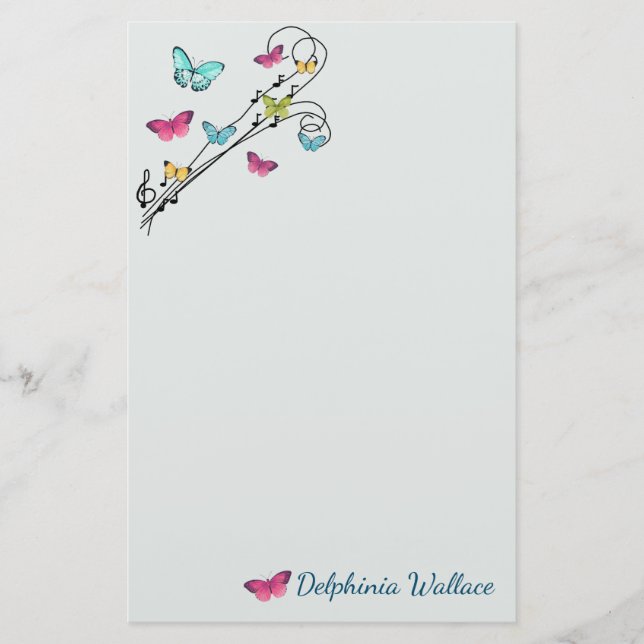 Butterflies and Music Stationery (Front)