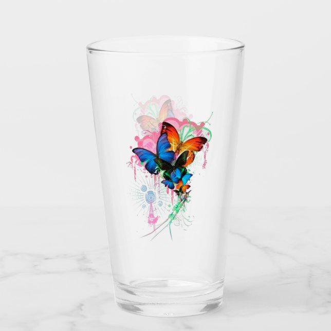 Butterflies and Paint Splatter Glass (Front)
