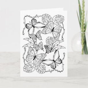 Butterflies and Palm Leaves Colouring Page Card