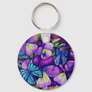 Butterflies and Panseys key chain