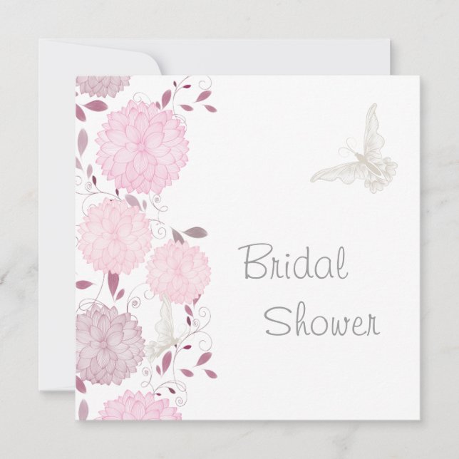 Butterflies and Pink Chrysanthems Bridal Shower Invitation (Front)
