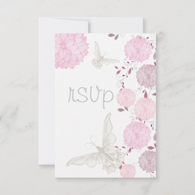 Butterflies and Pink Chrysanthemums  RSVP Card (Front)