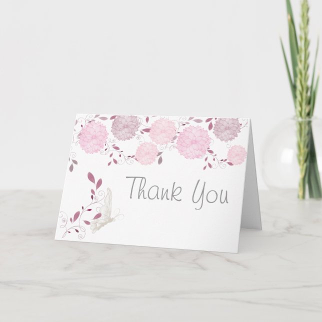 Butterflies and Pink Chrysanthemums Thank You (Front)