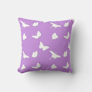 Butterflies and pinstripes - white on lavender cushion