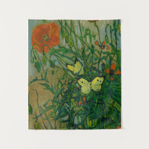 Butterflies and Poppies, 1889 by Vincent van Gogh Tapestry