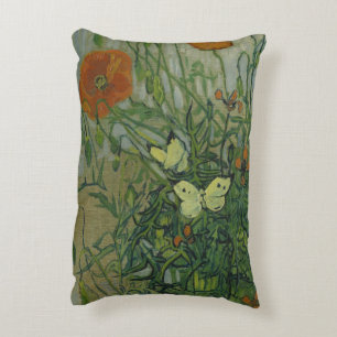 Butterflies and Poppies by Vincent van Gogh Decorative Cushion