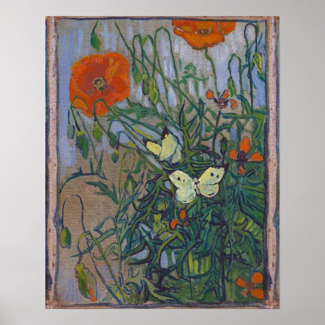 Butterflies and Poppies by Vincent van Gogh Poster (Front)