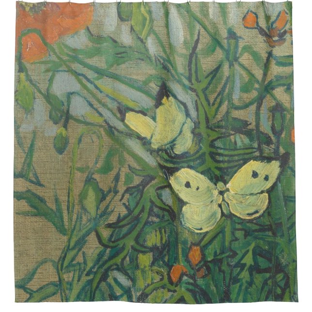 Butterflies And Poppies By Vincent Van Gogh Shower Curtain (Front)