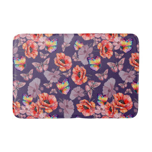 Butterflies and Poppy Flowers Bath Mat