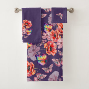 Butterflies and Poppy Flowers Bath Towel Set