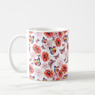 Butterflies and Poppy Flowers Coffee Mug