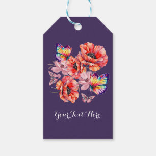 Butterflies and Poppy Flowers Gift Tags