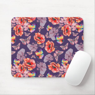 Butterflies and Poppy Flowers Mouse Mat