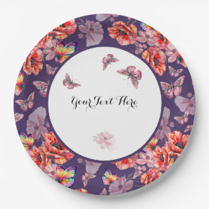 Butterflies and Poppy Flowers Paper Plate