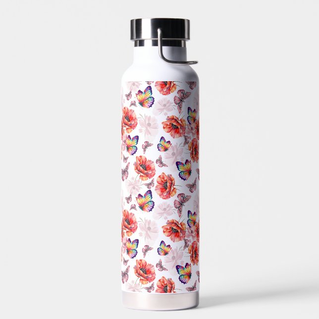 Butterflies and Poppy Flowers Water Bottle (Left)