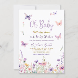 Butterflies and Purple Flowers Baby Shower  Invitation