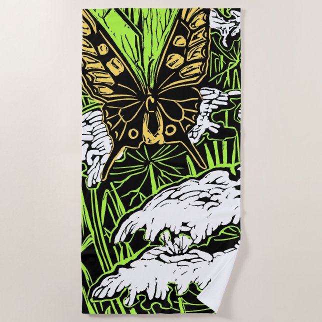 Butterflies and Queen Anne's Lace Beach Towel (Front)