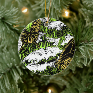Butterflies and Queen Anne's Lace Ceramic Tree Decoration