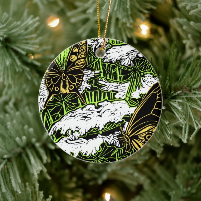 Butterflies and Queen Anne's Lace Ceramic Tree Decoration (Tree)