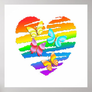 Butterflies and Rainbow Heart Poster